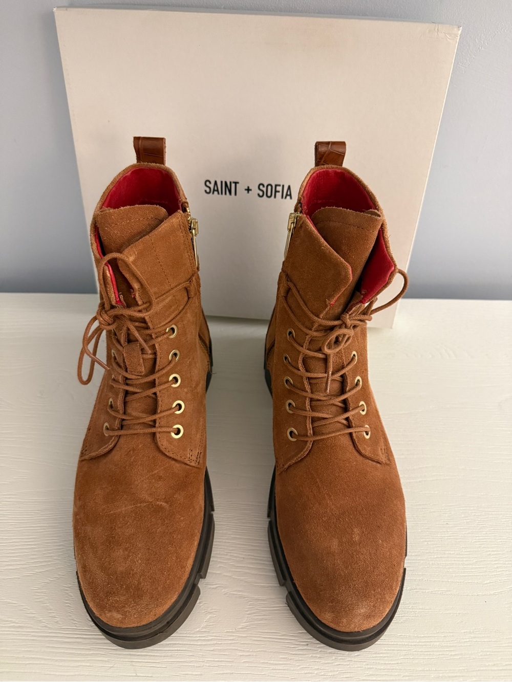 Saint + Sofia Noho Boot Brown Suede Leather Croc Ankle Boots US 10 EU 41 NIB